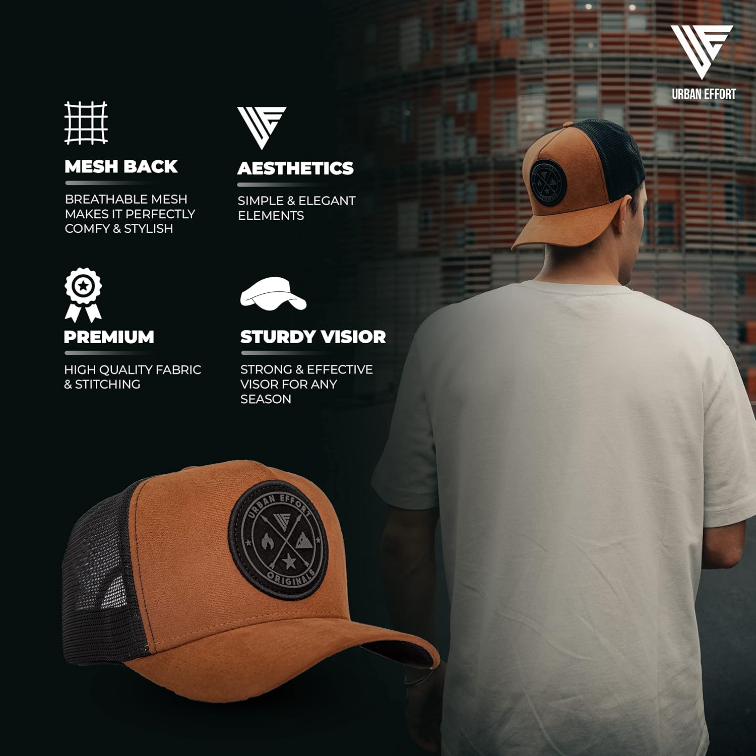 Urban Effort Mesh Back Cap - for Men and Women Baseball Hat 5-Panel Trucker Hat - Great Snapback Closure for Hunting & Hiking - Image 2